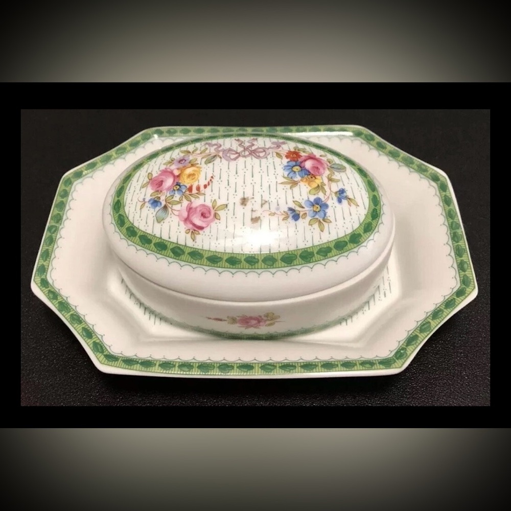 Vintage Fine Porcelain Porcelaine De Paris French Trinket Jewelry Box + Tray